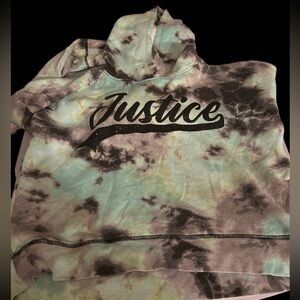 Justice girls tie dye sparkly hoodie sweatshirt in size Large.